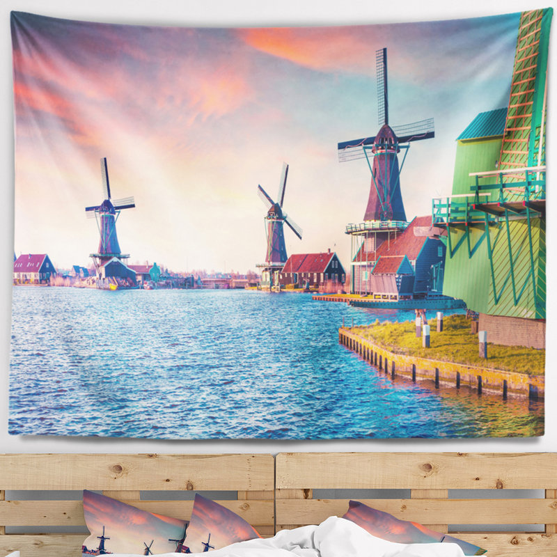 Tapisserie «Landscape Zaandam Mills on Water», H 32 po x l 39 po