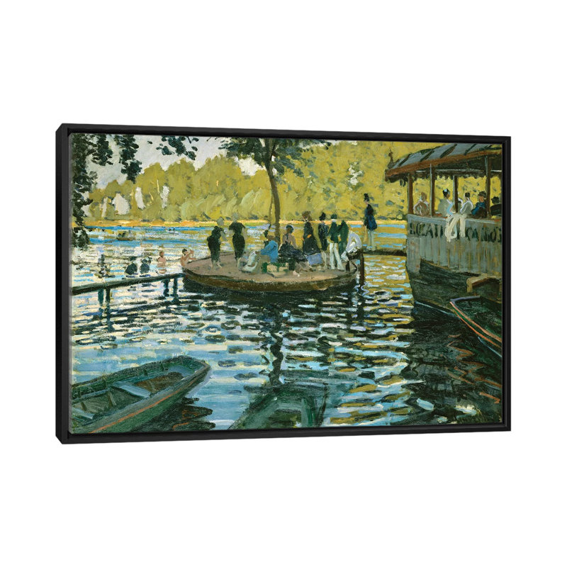 « la grenouillere, 1869 » par claude monet, impression sur toile, H 18 po x l 26 po x P 1,5 po, Toile avec cadre noir