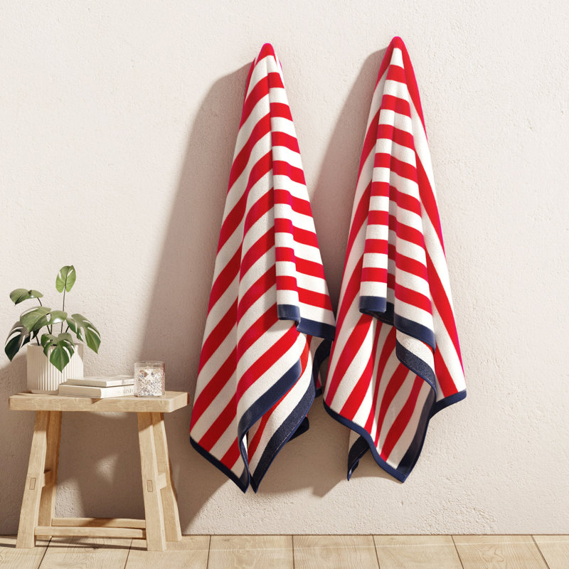 100% Cotton Elevated Stripe Oversized Beach Towels, 2, Rainbow