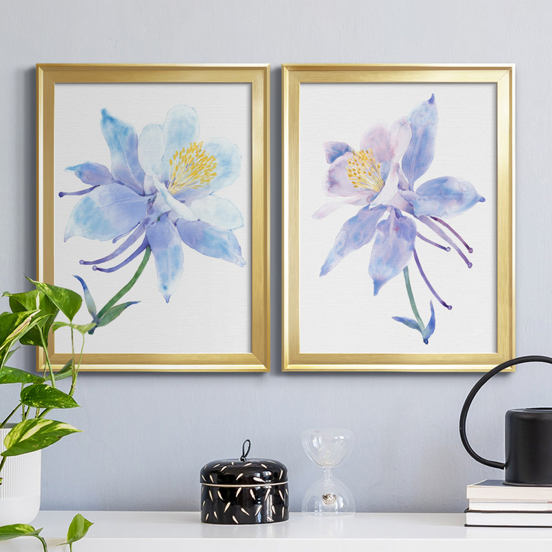 «Columbine Bloom I», ensemble de 2 peintures sur toile encadrées, Or, H 24,5 po x l 18,5 po x P 1 po