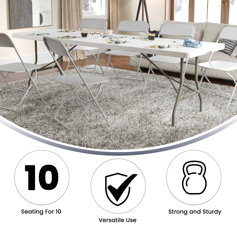Kathryn 8-Foot Gray Metal and White Plastic Folding Table