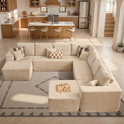 Canapés modulaires en nuage sans dossier de 135 po pour salon, canapé modulaire avec velours côtelé Rita de Rita