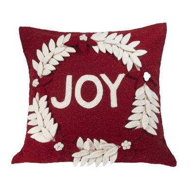Hand Felted Wool Christmas Pillow - JOY Wreath - 20"