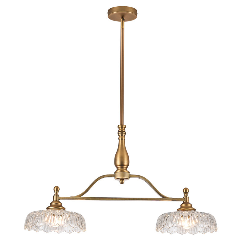 Luminaire suspendu rétro 2 lumières style designer, Brushed Brass, 2
