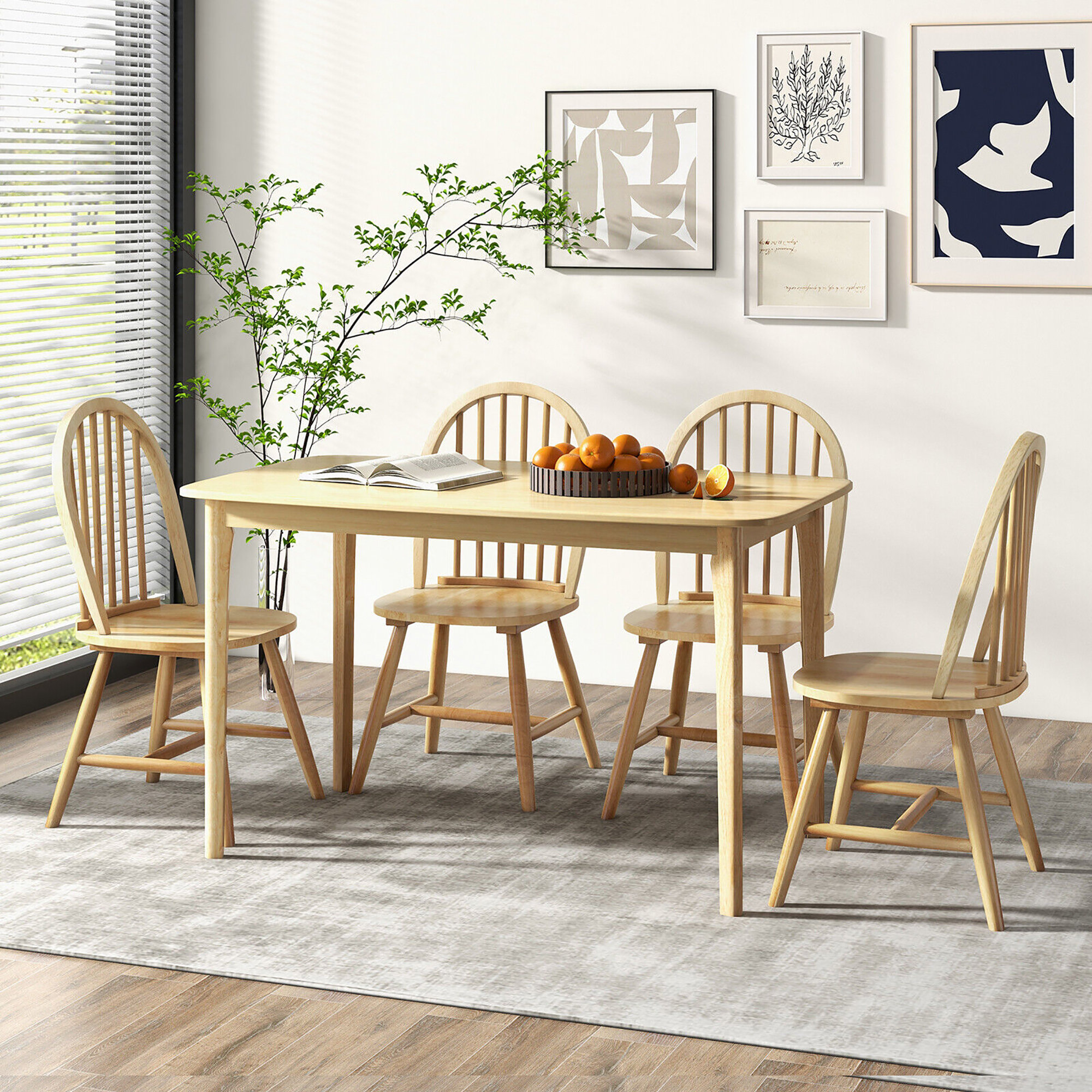 George Oliver 5 Pcs Wooden Dining Table Set 48'' Rectangular Kitchen Table & 4 Windsor Chairs ...