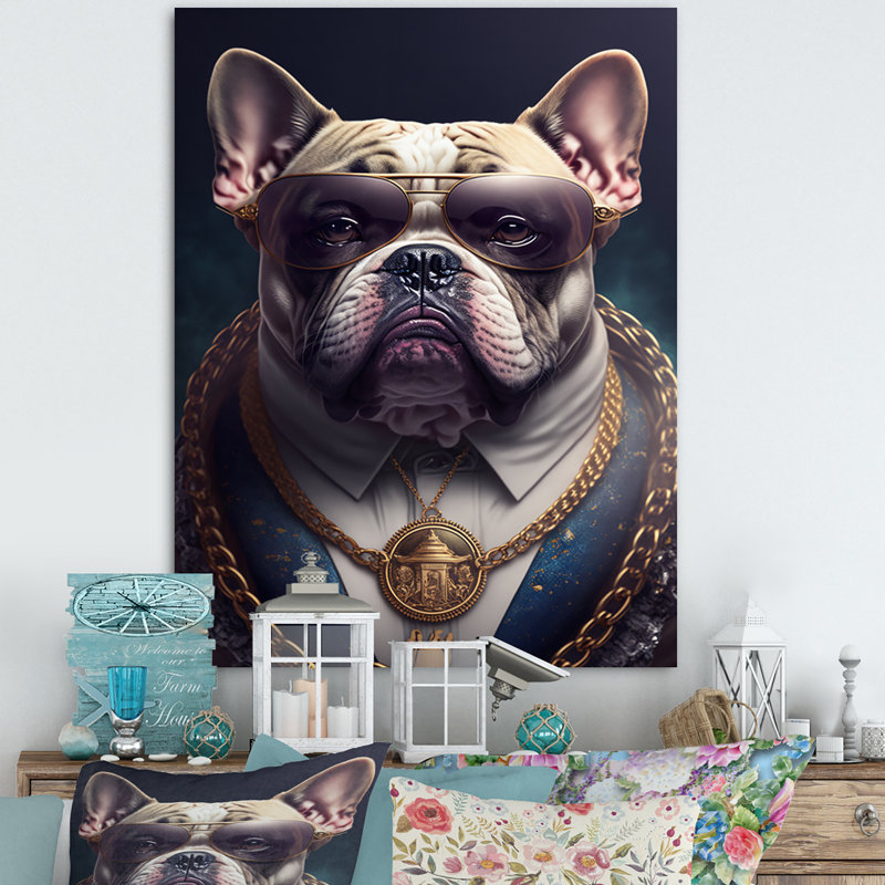 Mafia Frenchie I - Impression sur toile, Toile tendue, H 40 po x l 30 po x P 1,5 po