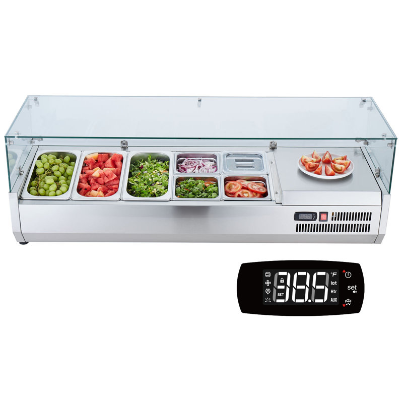 51'' Stainless Steel Refrigerated Condiment Prep Station with Glass Guard