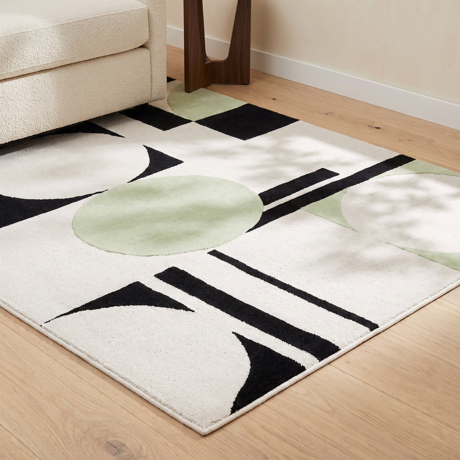 Felipe Green Black White Hand-Tufted Wool Rug, Rectangle 8' x 10'