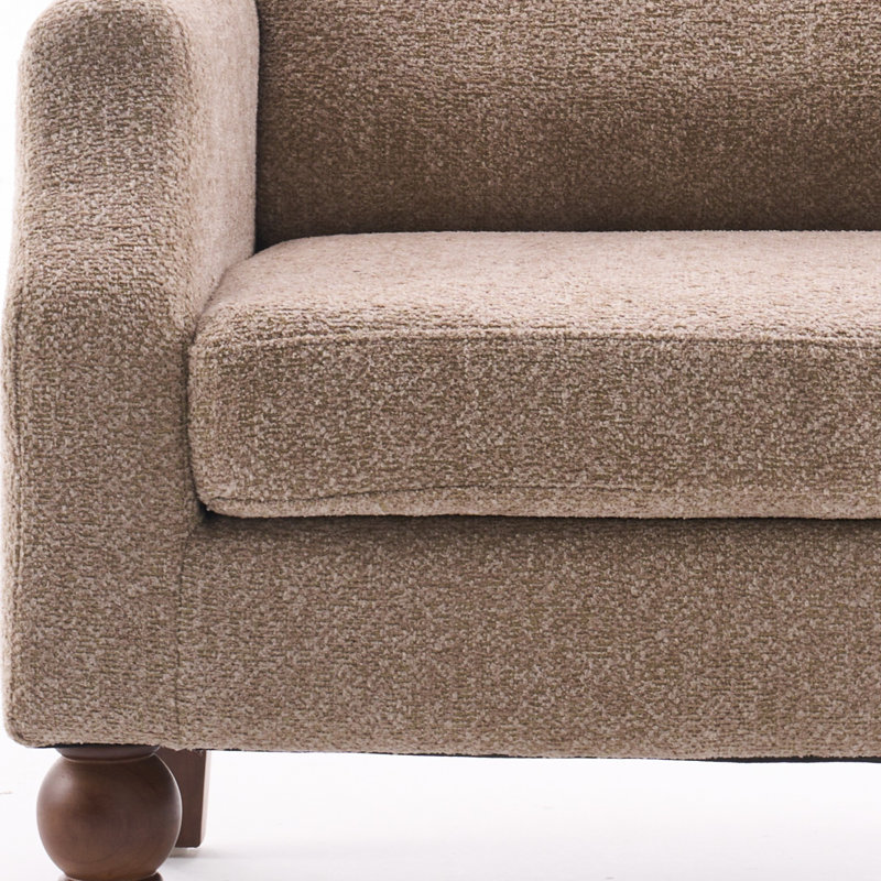 Fauteuil à oreilles rembourré Mid-Century avec pieds en bois massif, Coffee Boucle