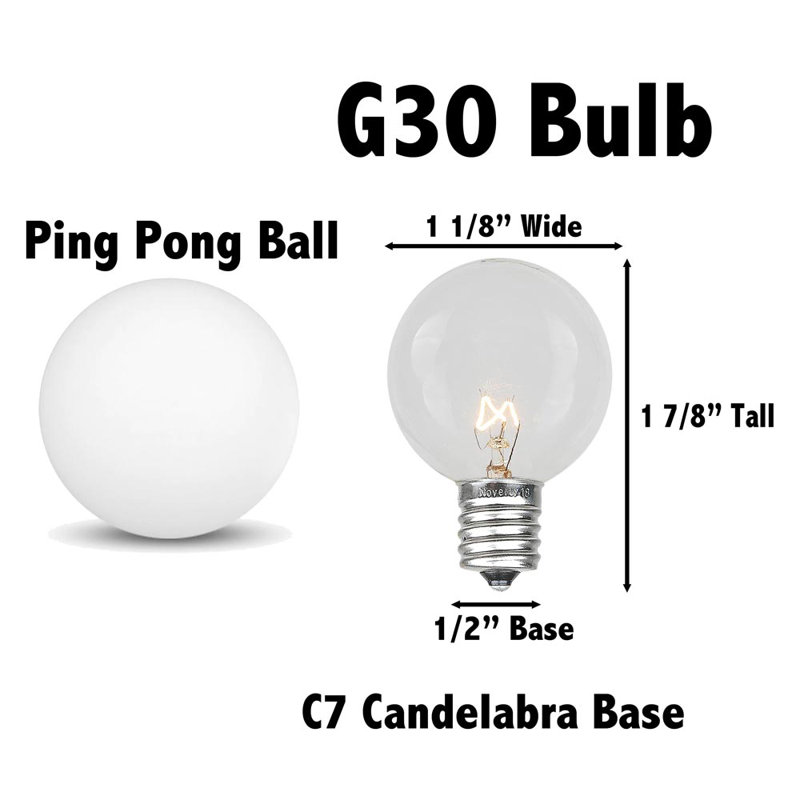 5 Watt, G30 Incandescent Light Bulb, E12/Candelabra Base