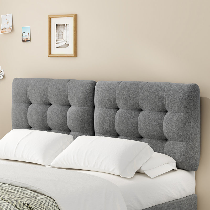 Adjustable Height King Size Upholstered Headboard from 39”to 44”, King, Grey