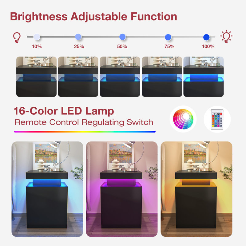 LED Nightstand With Drawers