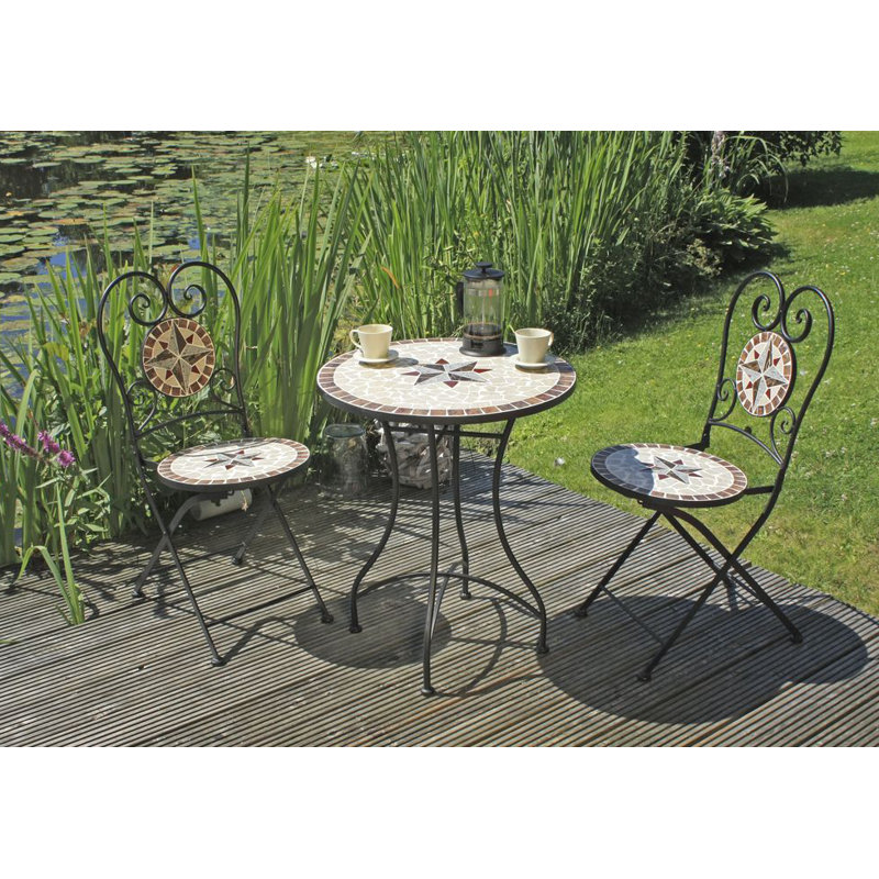 2 - Person Patio Dining Set with Round Table, Brown/Grey/Red/Beige