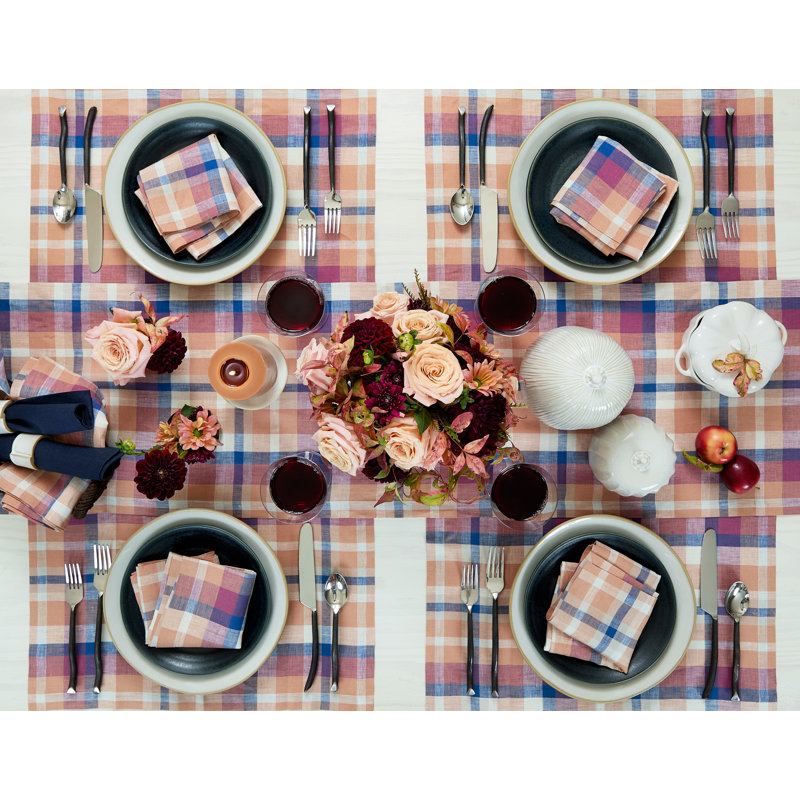 Fall Multicolor Linen Plaid Table Runner, 14 x 90 Inch