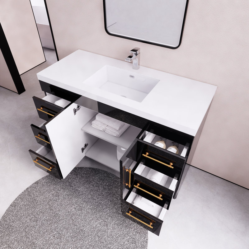 Ensemble de meuble-lavabo simple 48 po Maplesville, Noir lustré