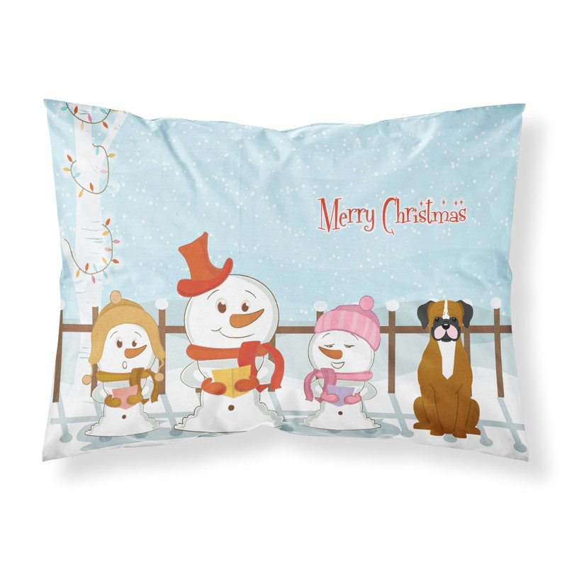 Taie d'oreiller Merry Christmas Merry Christmas, Chorale de Noël - Boxer fauve et blanc