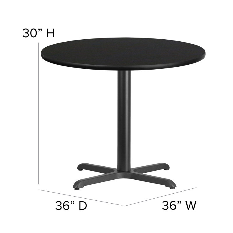 Ensemble de table ronde en stratifié 36 po avec base en X et 4 chaises en métal Jinnie, Similicuir noir, Bourgogne