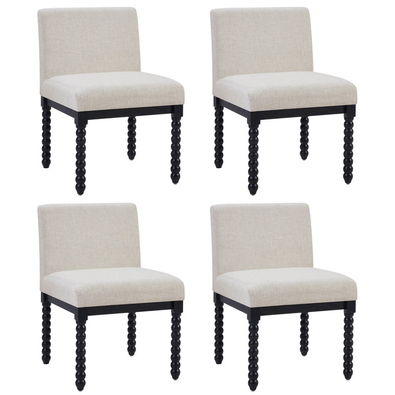 Upholstered Low Back Rubber Wood Bobbin Legs Dining Chair, 4, Black, White