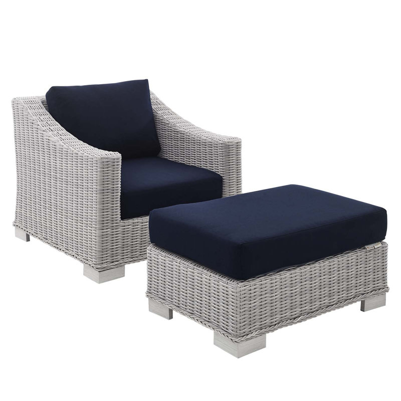 Ensemble de fauteuil d'extérieur en rotin 2 pièces avec repose-pieds Conway Sunbrella, Sunbrella® bleu marine