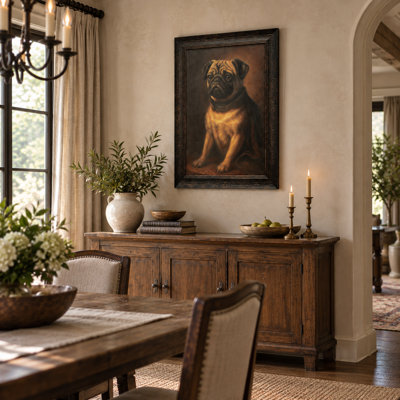 Vintage-Inspired Pug Portrait Framed Canvas Wall Art