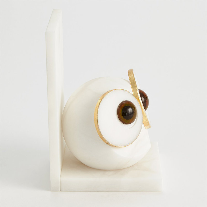 Pair Alabaster Big Eyed Owl Bookends-Lg