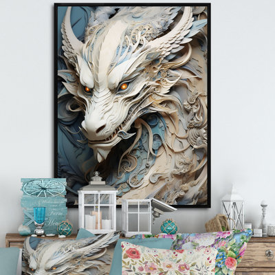 «Epic Blue and Grey Dragon Odyssey I», reproduction encadrée