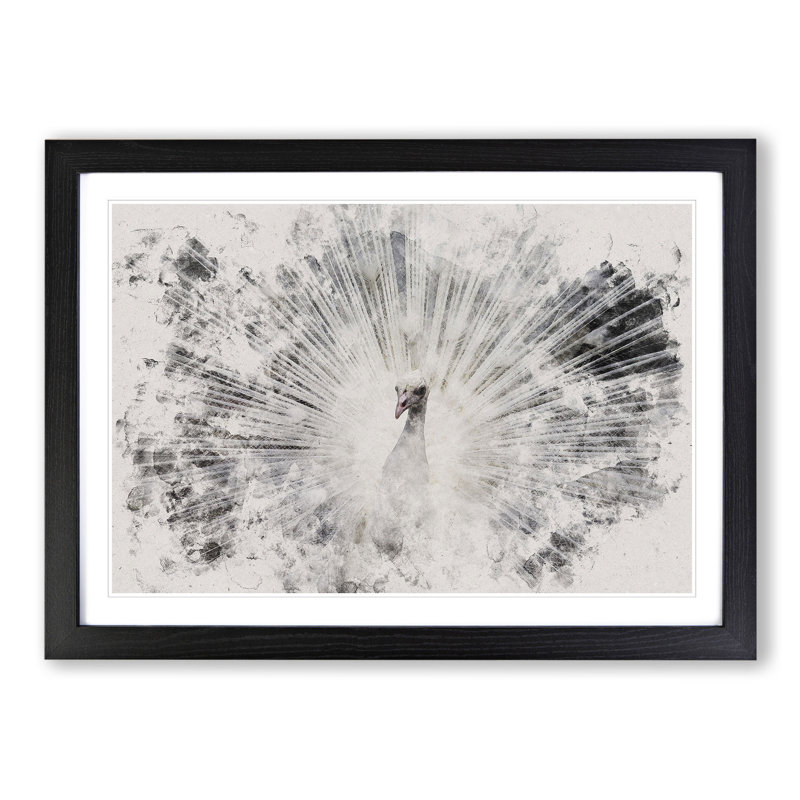White Peacock - Picture Frame Graphic Art, 65cm H x 90cm W x 2cm D, Black Framed