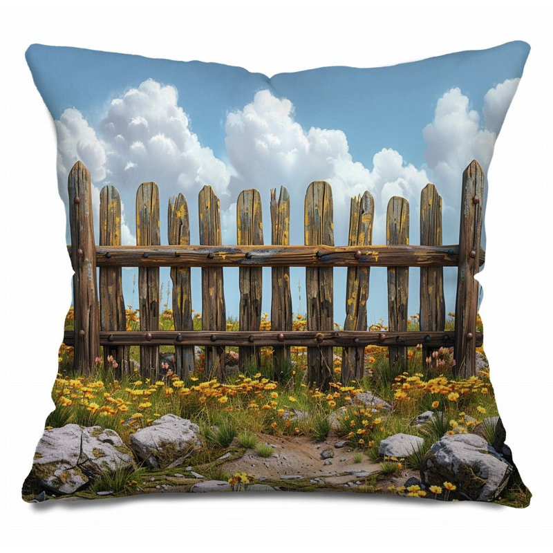 Coussin décoratif en bois, clôture en coton paysage, H 14 po x l 14 po