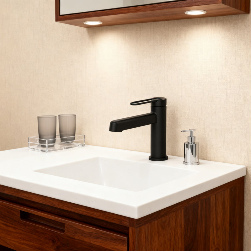 Modern Hollow Lever Handle Bathroom Faucet Single Hole Vessel Sink Faucet For Countertop Installation, Matte Black