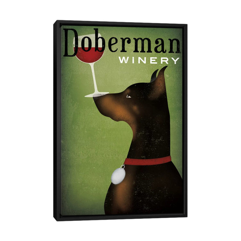 Doberman winery, impression sur toile tendue, L 18 po x H 26 po x P 1,5 po, Toile encadrée noire, Pas de tapis