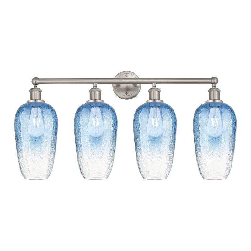 Flûte Brookhaven - 4 lumières - Abat-jour flûte Brookhaven ardoise - Éclairage pour meuble-lavabo, Bleu / nickel satiné
