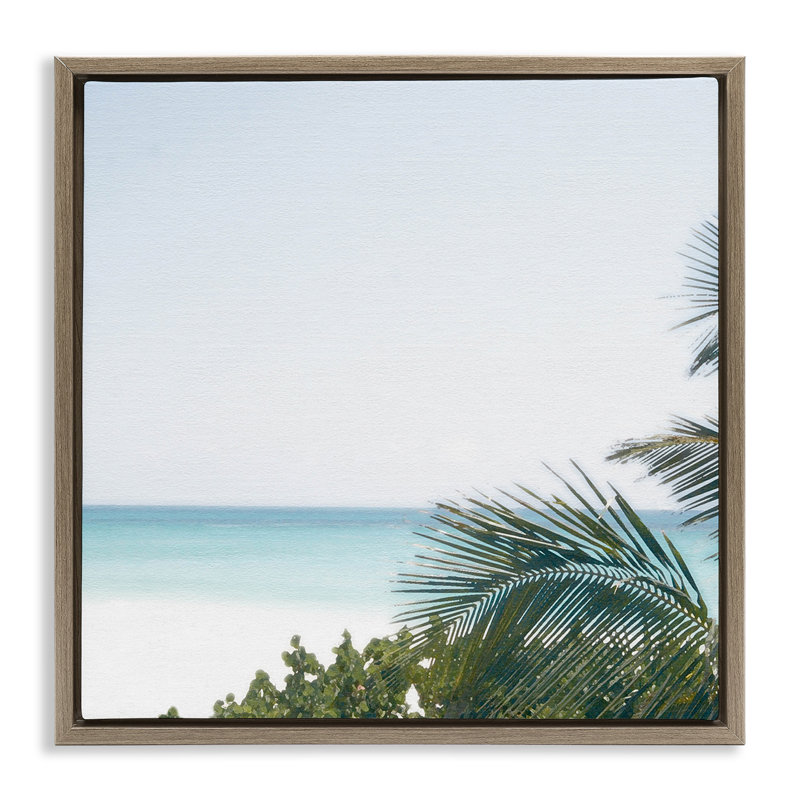 "Calm Beach Palms", art mural sur toile flottante par Noah Bay, Cadre flottant orme Montalcino, H 18 po x l 18 po