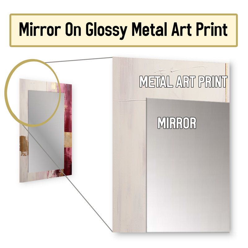 Minimalisme rose et doré horizon - peinture murale abstraite, miroir moderne, art imprimé en métal, 32 po x 24 po
