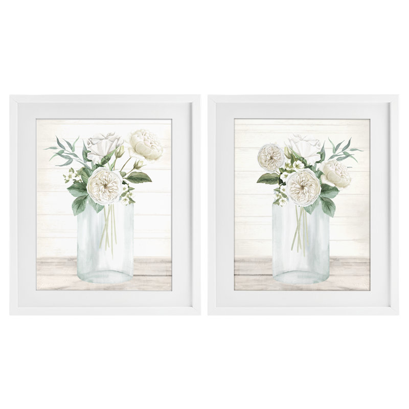 Ensemble de 2 impressions encadrées sous verre Soft Patience Flowers, design par Kim Allen, H 21 po x l 17 po