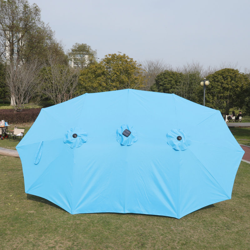 15X9ft Rectangular Beach Patio Umbrella With - Blue And Base