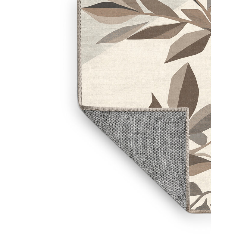 Machine Washable Ottwell Olive Branch Coastal Geometric Rug in Beige – Beige Binding, 4' Round