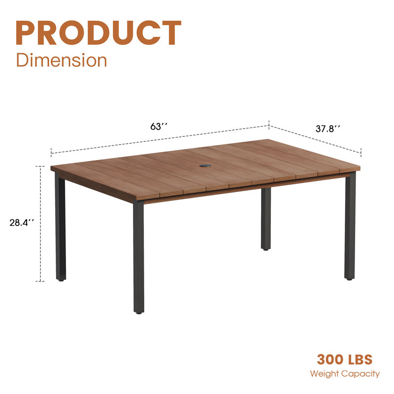 Table de salle à manger d'extérieur 63 "avec trou pour parasol 63", Brun / bois brossé