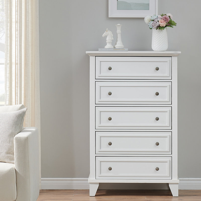 Commode 5 tiroirs Cailee, Blanc