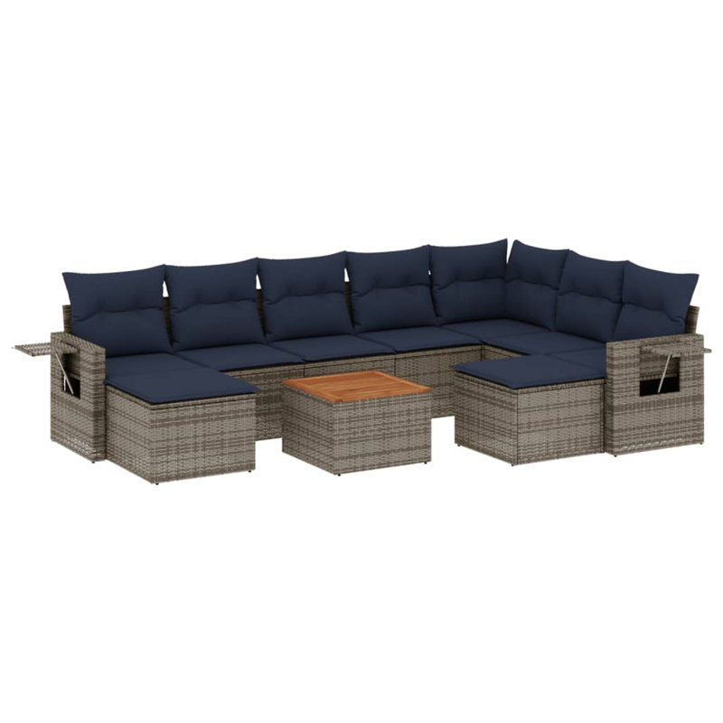 Vidaxl 10 Piece Patio Sofa Set With Cushions Poly Rattan, Gray, Dark Blue