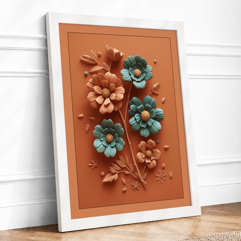 Terracotta Blooms Botanical - Framed Print, A4 - 29.7 x 21.0 cm, White