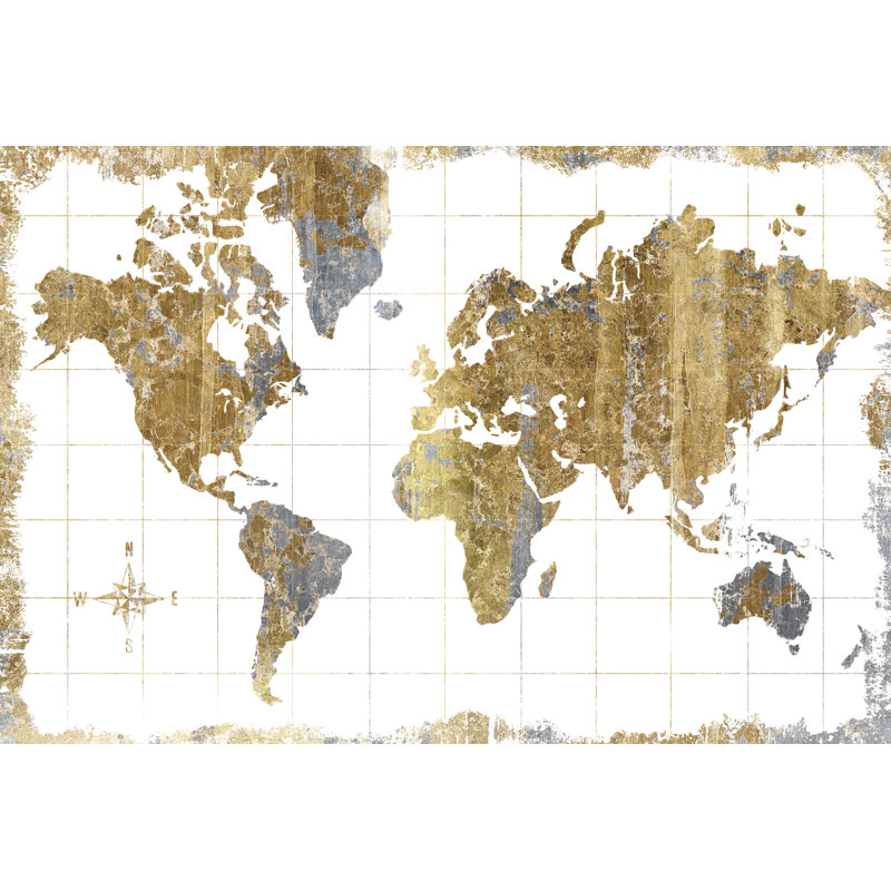 " Gilded Map " by Wild Apple Portfolio Painting Print, 20" H x 30" W