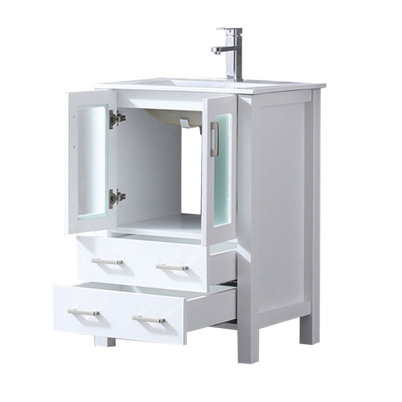 Volez 24 in W x 18.25 in D Single Bath Vanity, White Ceramic Top and Chrome Faucet Set, White