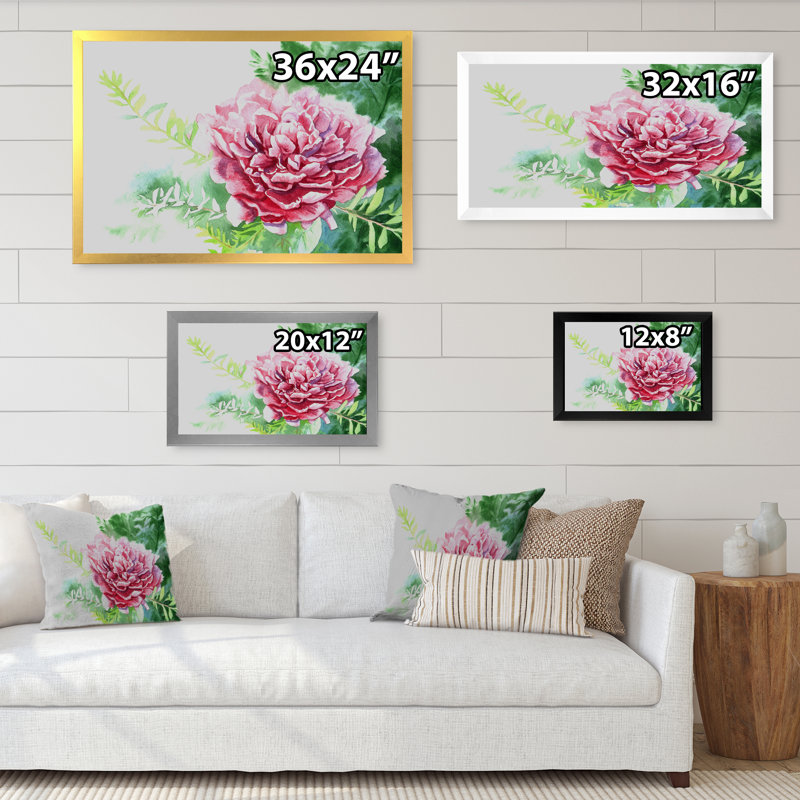 Aquarelle, pivoine rose II, reproduction sur cadre flottant, H 16 po x l 32 po x P 1 po, Cadre photo blanc