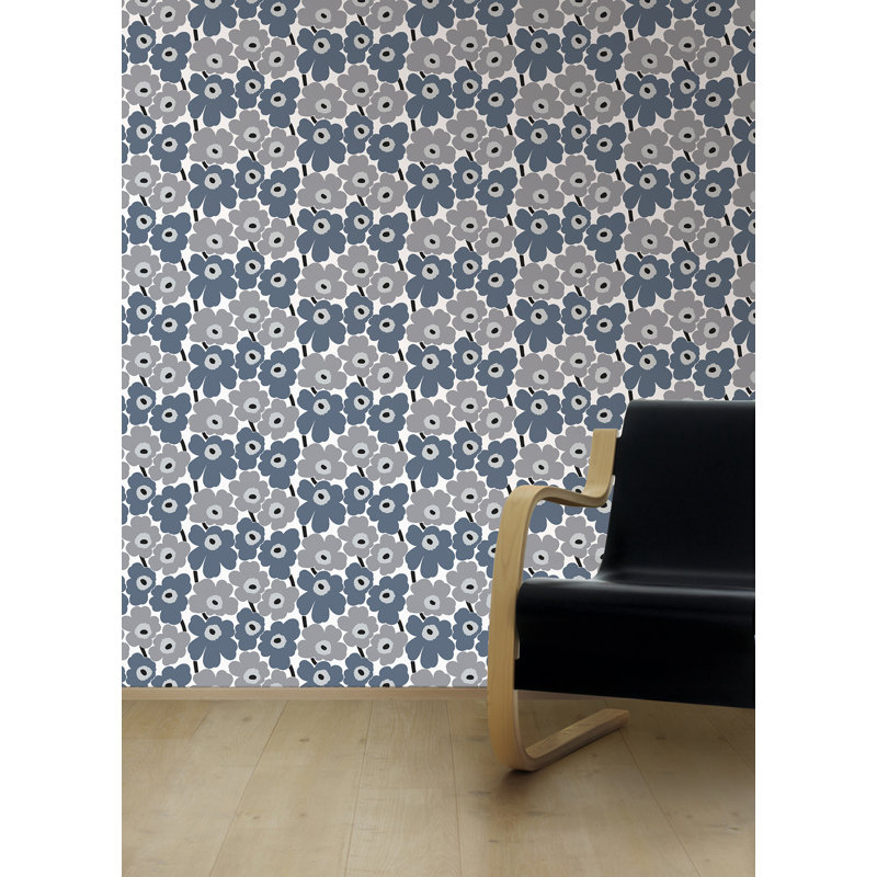Pieni Unikko 18' L x 20.8" W Peel and Stick Wallpaper Roll, Blue/Gray