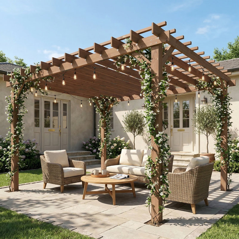 Outsunny 3x3 m Wooden Pergola Kit w/Triangle Supports, 224cm H x 300cm W x 300cm D