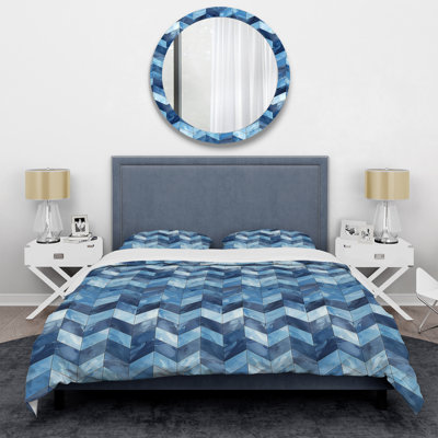 Blue Modern Chevron Charm II - Ensemble de housse de couette moderne