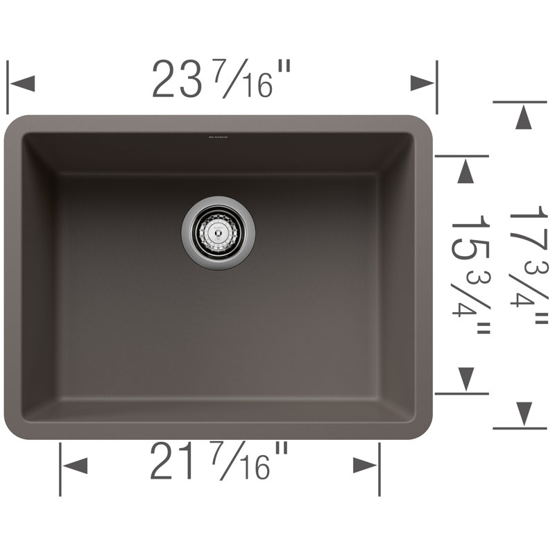 Precis SILGRANIT 24" Single Bowl Undermount Kitchen Sink, Volcano Gray