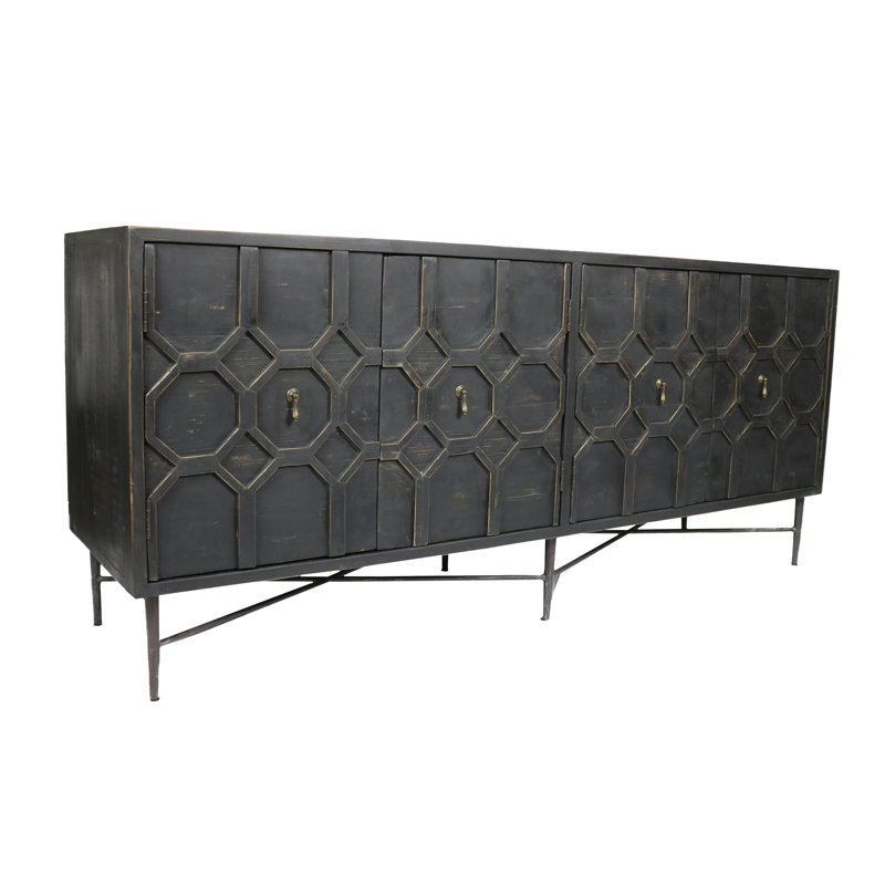 Buffet bas en bois de pin de 71 po de largeur Jillian, Noir