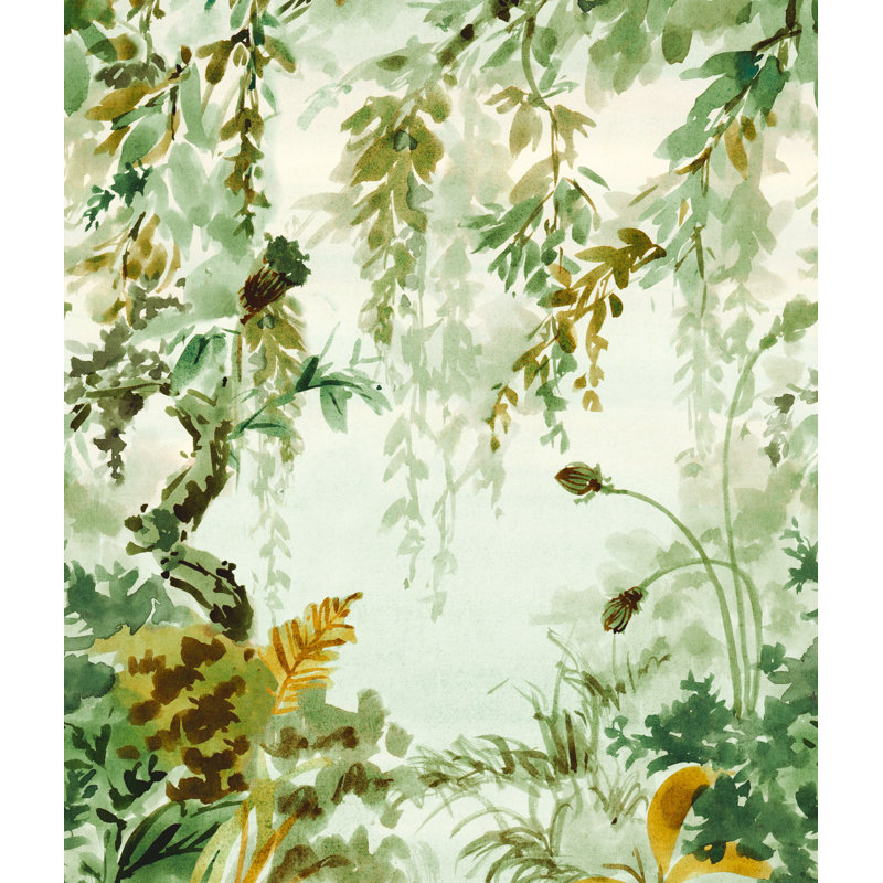 Orom II Collection Lush Leaf Branches 62.5-inches wide x 9.18-feet high 3-panel Wall Mural