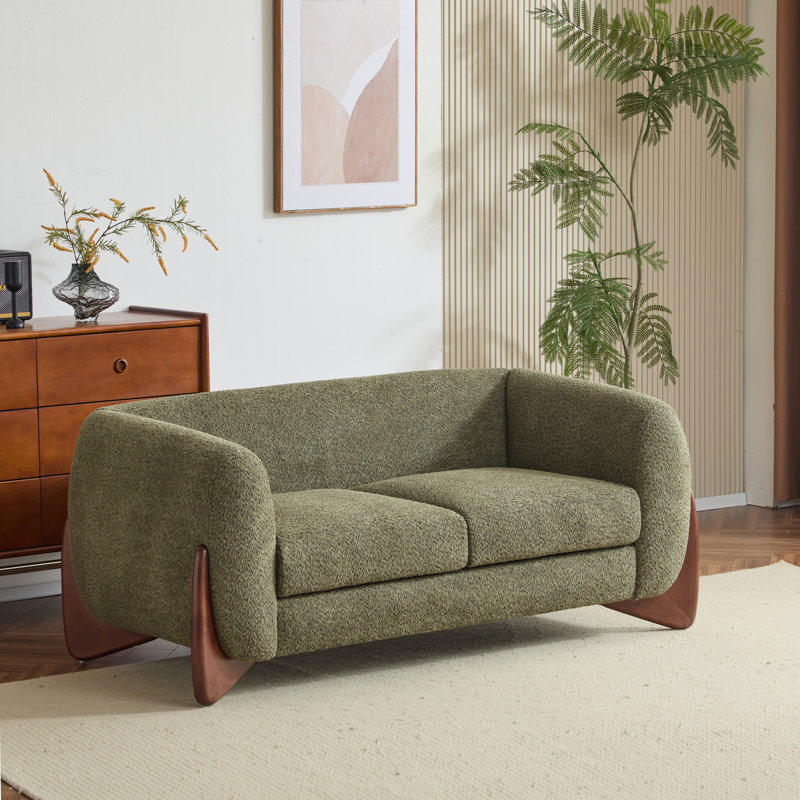 Rhudine Boucle Upholstered Sofa, 2, 27" H x 63" W x 32" D, Olive Green